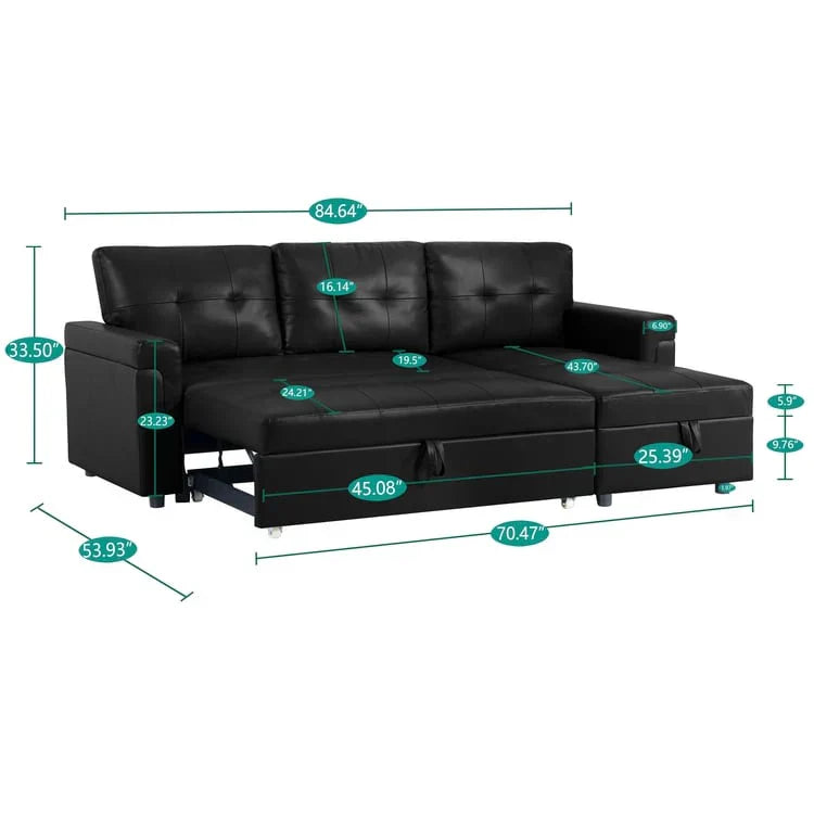 Canapé d'angle réversible convertible avec lit gigogne, méridienne de rangement et pieds durables