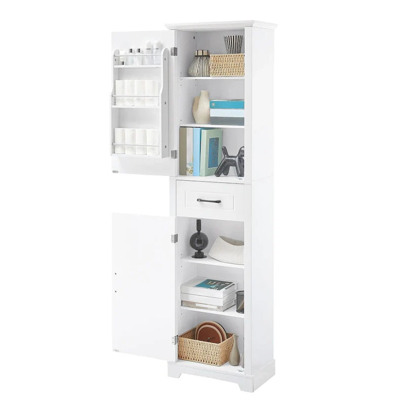 Meuble de salle de bain autoportant avec 2 portes, étagères réglables et rangement de porte, organiseur de salle de bain haut