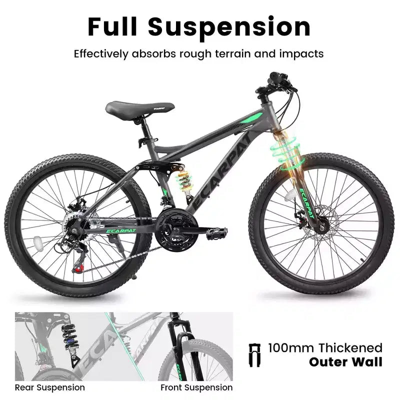 VTT Okak 26 pouces avec freins à disque, vélo adulte 21 vitesses avec cadre durable et double amortissement arrière, vélo pour le cyclisme sur route en ville