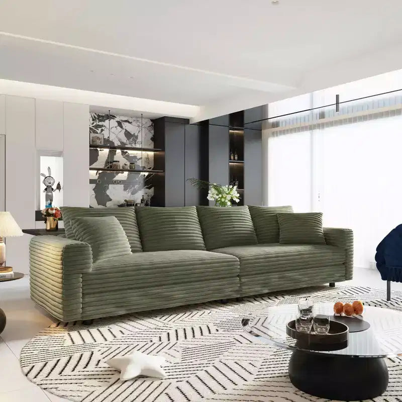 102.4 Canapé convertible 4 places en velours côtelé avec poufs – Vert