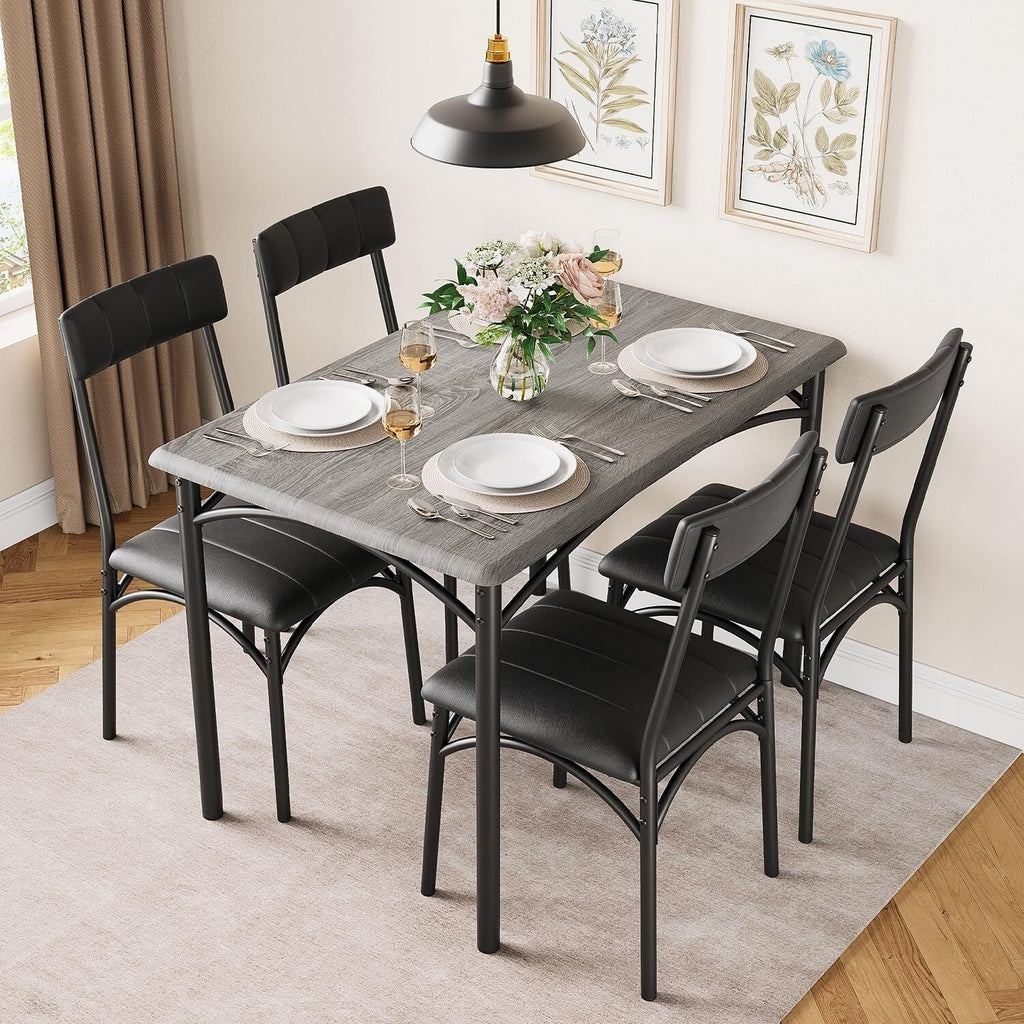 Ensemble table de salle à manger rectangulaire pour 4 avec chaises rembourrées