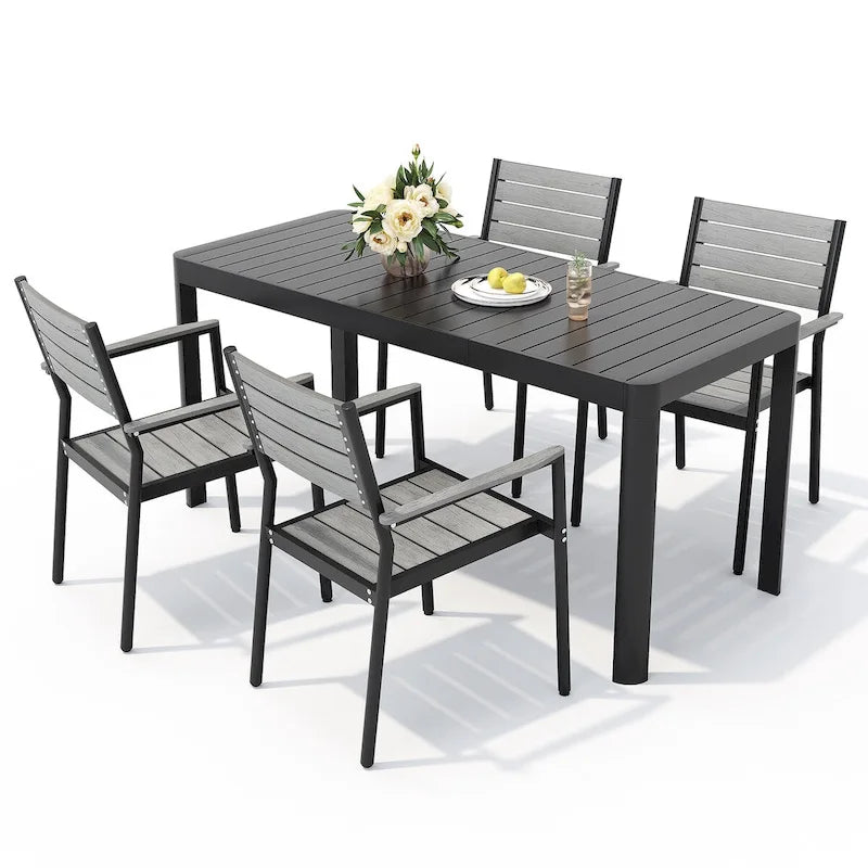 Ensemble de salle à manger extérieur 5/7 pièces en aluminium avec chaises empilables et table extensible