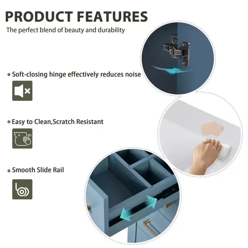 Meuble-lavabo simple de 30 po avec armoire et 3 tiroirs – Noir / Bleu / Vert / Indigo / Blanc