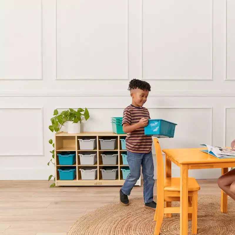 Meuble de rangement à roulettes Cubby avec 15 bacs à ouverture frontale, 3x4, Meuble pour enfants