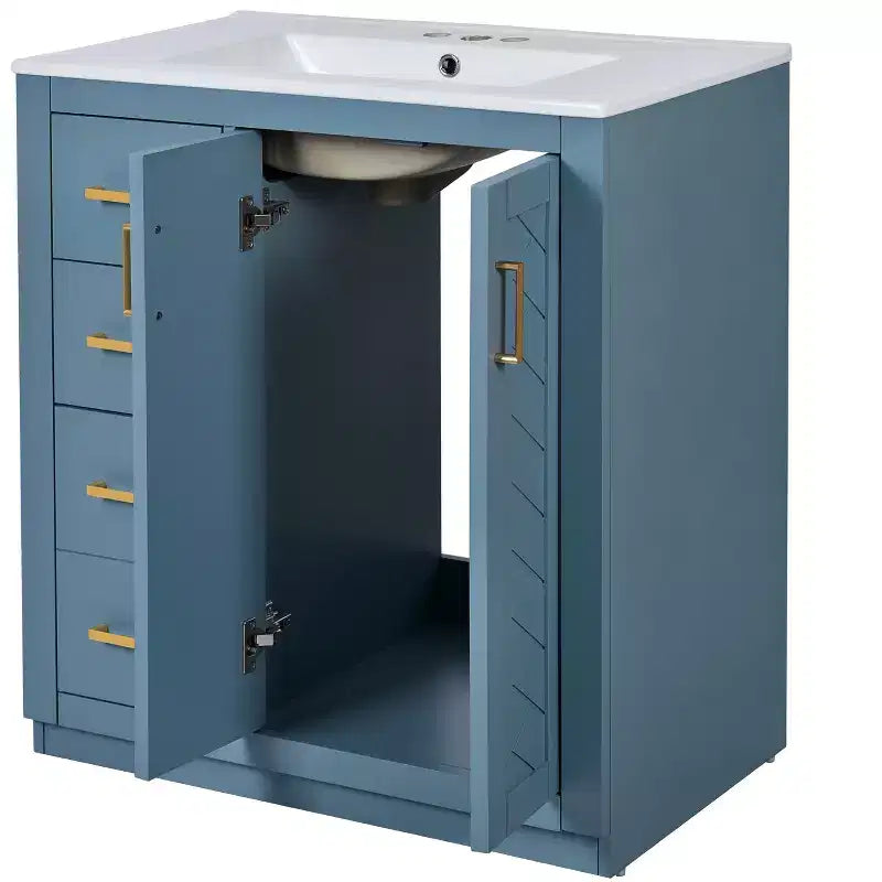Meuble-lavabo simple de 30 po avec armoire et 3 tiroirs – Noir / Bleu / Vert / Indigo / Blanc