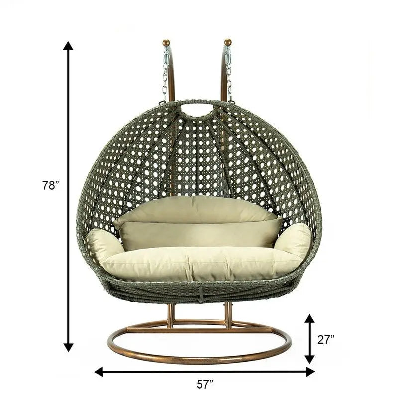 Fauteuil suspendu en forme d'œuf avec support métallique, cadre en osier et coussin – Beige / Bleu anthracite / Blanc / Bleu / Blanc antique / Marron / Toile, 2 places