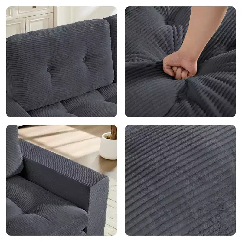 Mjkone Canapé-Lit Futon Convertible 2-en-1 180 cm, Canapé Deux Places Pliable en Tissu Côtelé avec Boutons Touffetés, Idéal pour Petits Espaces
