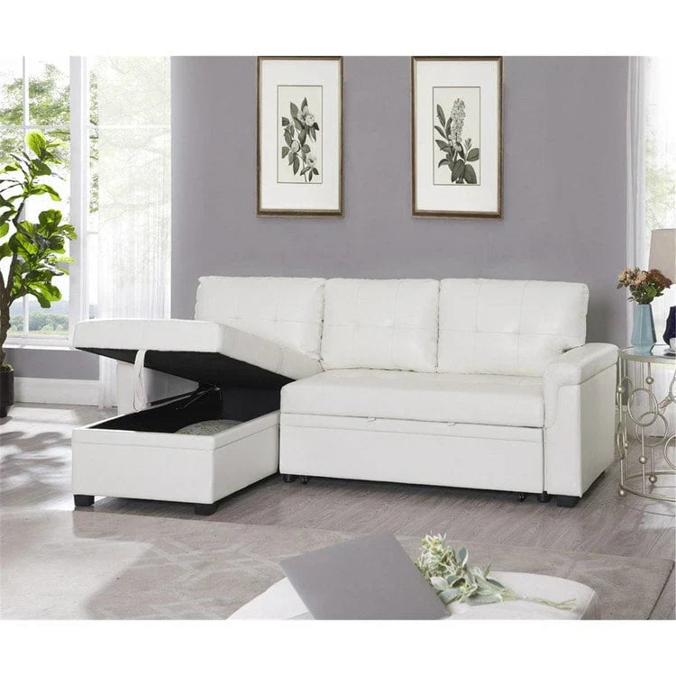 Canapé d'angle réversible convertible avec lit gigogne, méridienne de rangement et pieds durables