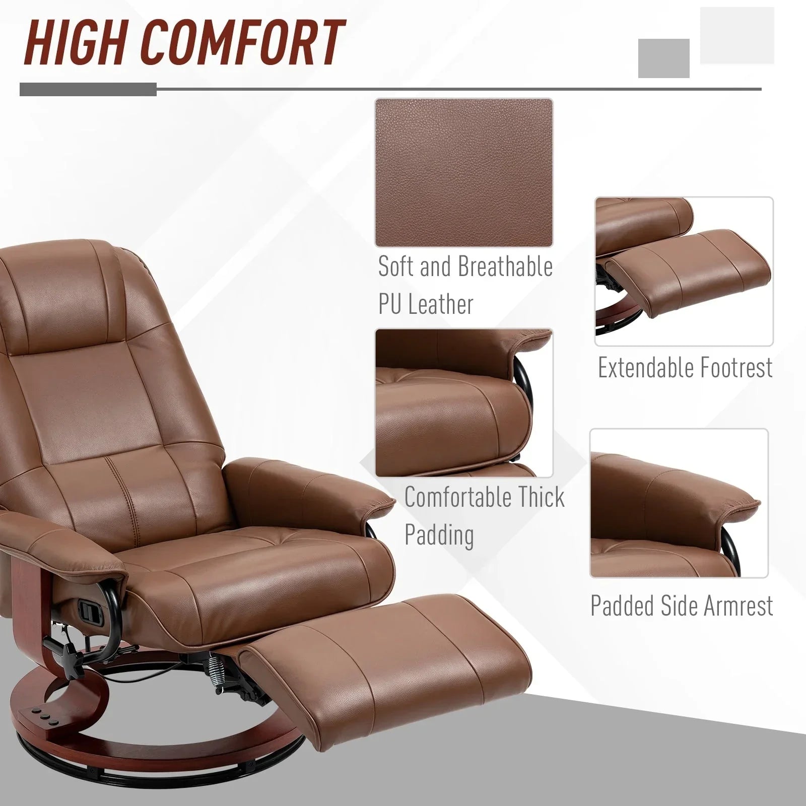 Fauteuil inclinable manuel pivotant en similicuir HomCom avec repose-pieds confortable et relaxant
