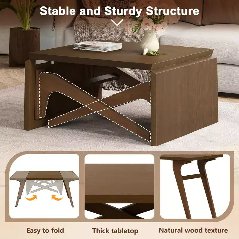Table basse 2 en 1, table à manger extensible, table à hauteur réglable pour la maison et le bureau, peu encombrante - ModernLuxe