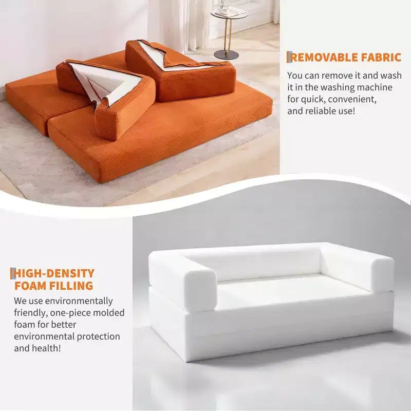 Canapé convertible, matelas pliant 5-en-1 de 78,8 po, cadre en acier à forme fixe, velours côtelé avec oreillers