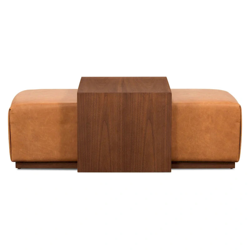 Ottoman Poly & Bark Jarmo avec table en noyer réglable – Cuir pleine fleur véritable italien