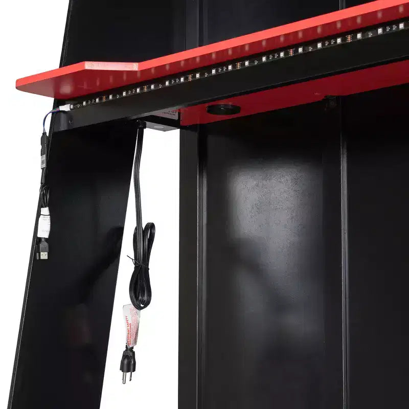 Lit mezzanine de jeu en L avec bureaux, lits superposés doubles avec lumières LED, ports USB, étagères de rangement, lit mezzanine d'angle en bois pour 2 personnes