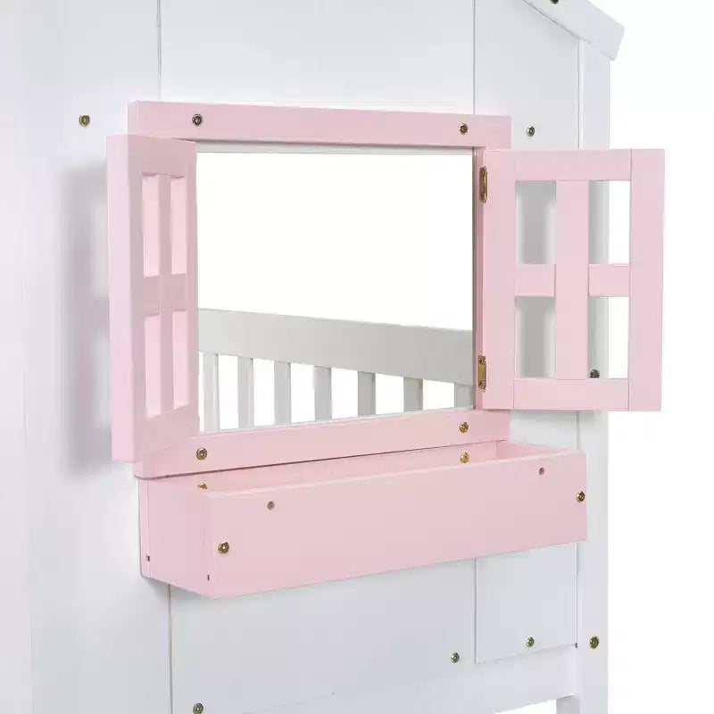 Lit mezzanine cabane de taille double, lit mezzanine cabane en bois avec échelle et barrières de sécurité pour enfants
