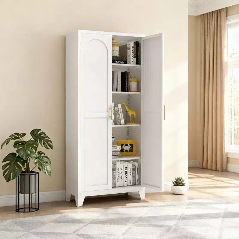 Homy Casa Meuble de rangement à 4 portes avec panneaux en rotin et étagères réglables pour salon, salle à manger ou entrée, Noir et Naturel