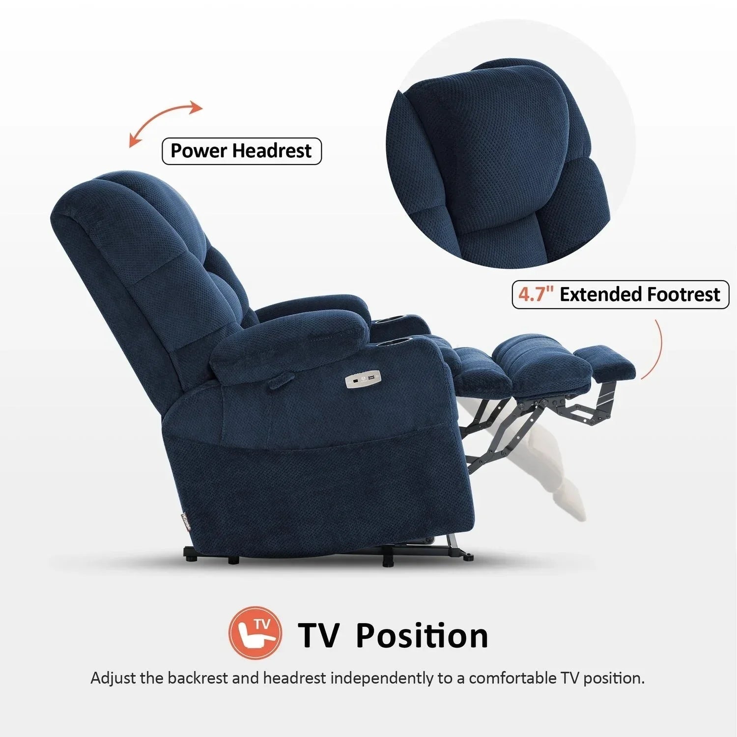 Fauteuil inclinable électrique double moteur grand et large MCombo avec massage et double chauffage pour personnes âgées de grande taille, tissu R7635