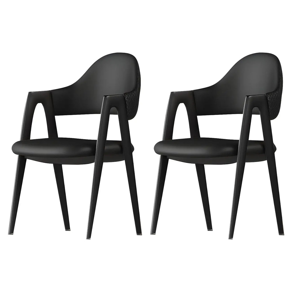 Chaise de salle à manger moderne en cuir à dossier ouvert et incurvé avec accoudoirs