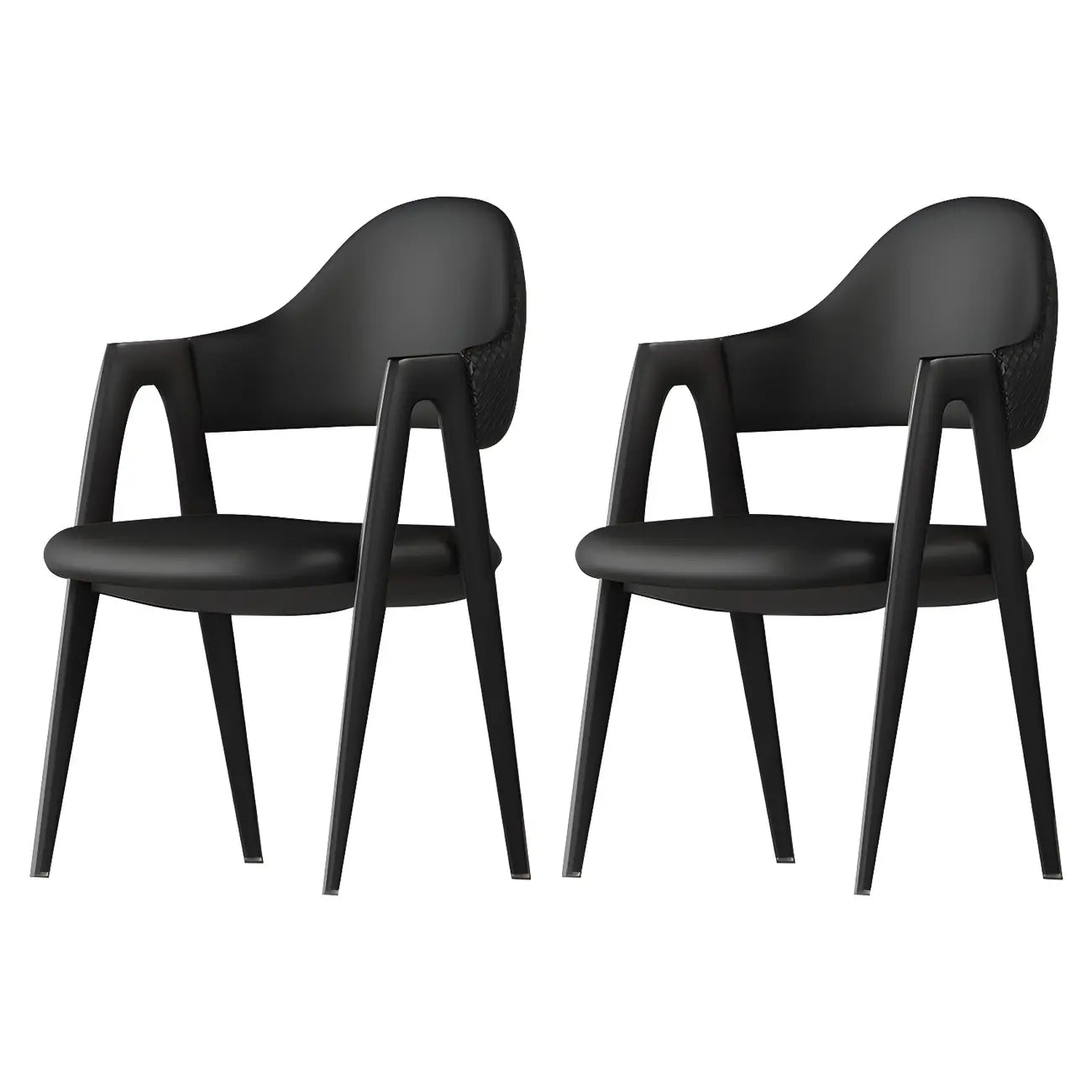 Chaise de salle à manger moderne en cuir à dossier ouvert et incurvé avec accoudoirs