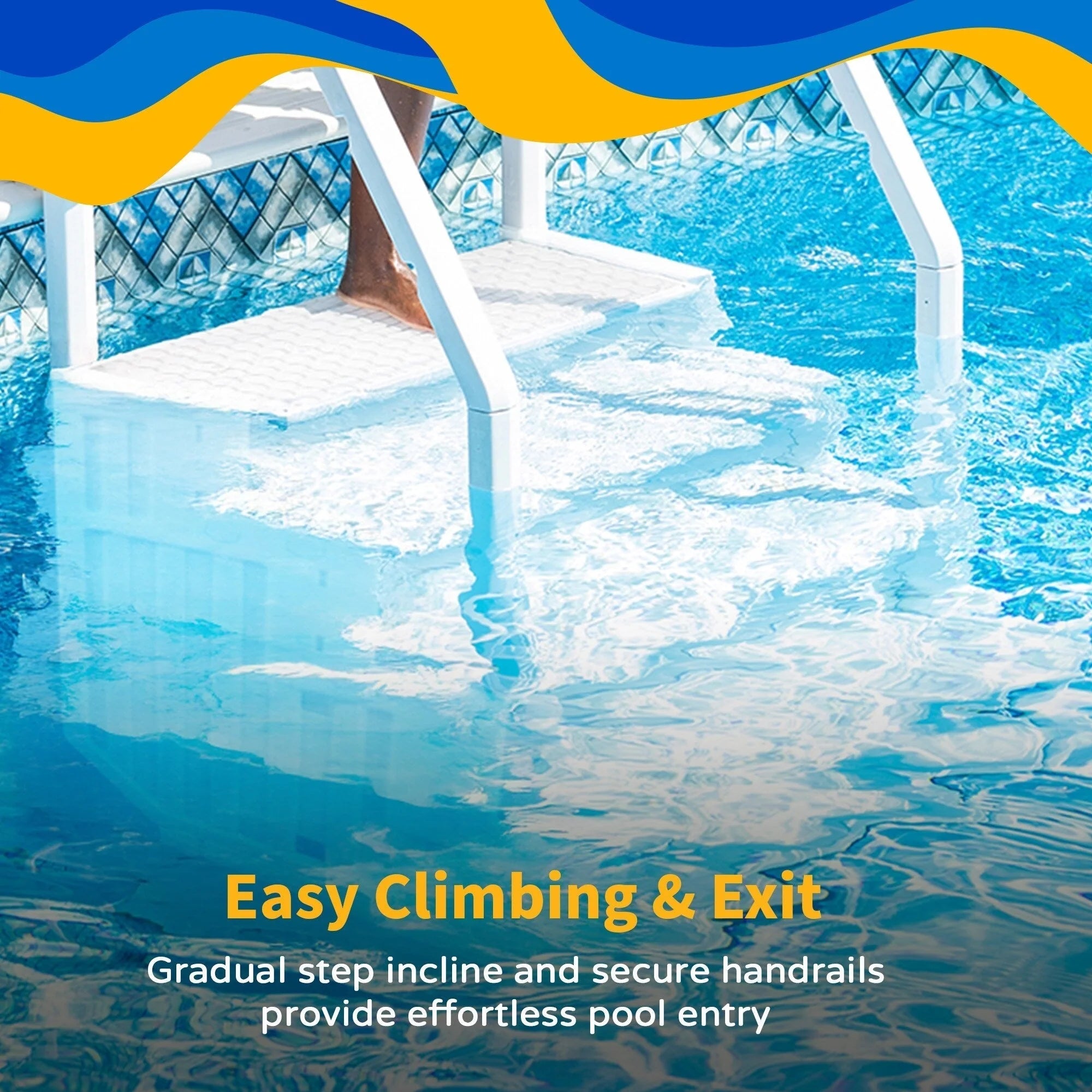 Escalier de piscine facile Blue Wave avec échelle extérieure pour piscines hors sol - 32,5 po L x 56 po P x 81 po H