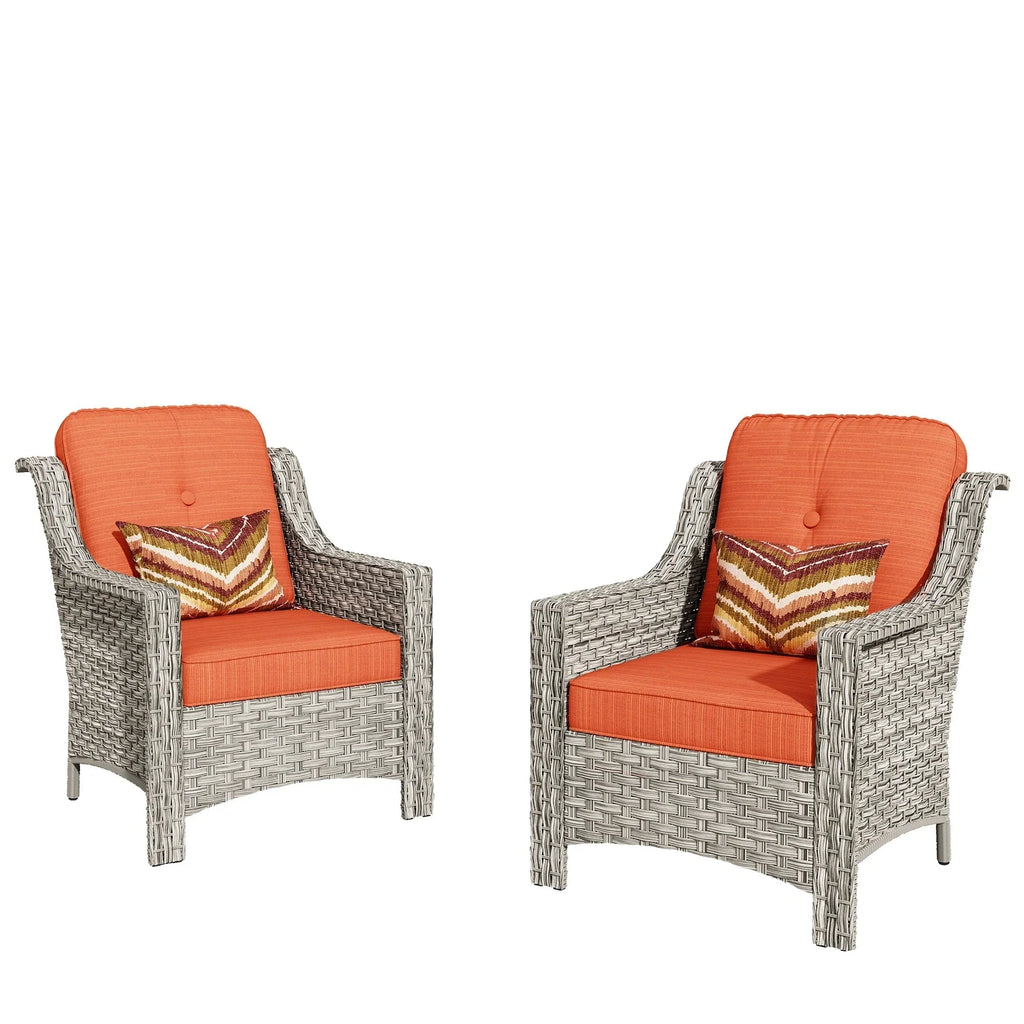 HOOOWOOO Ensemble de 2 chaises de patio extérieures en osier et rotin à dossier haut