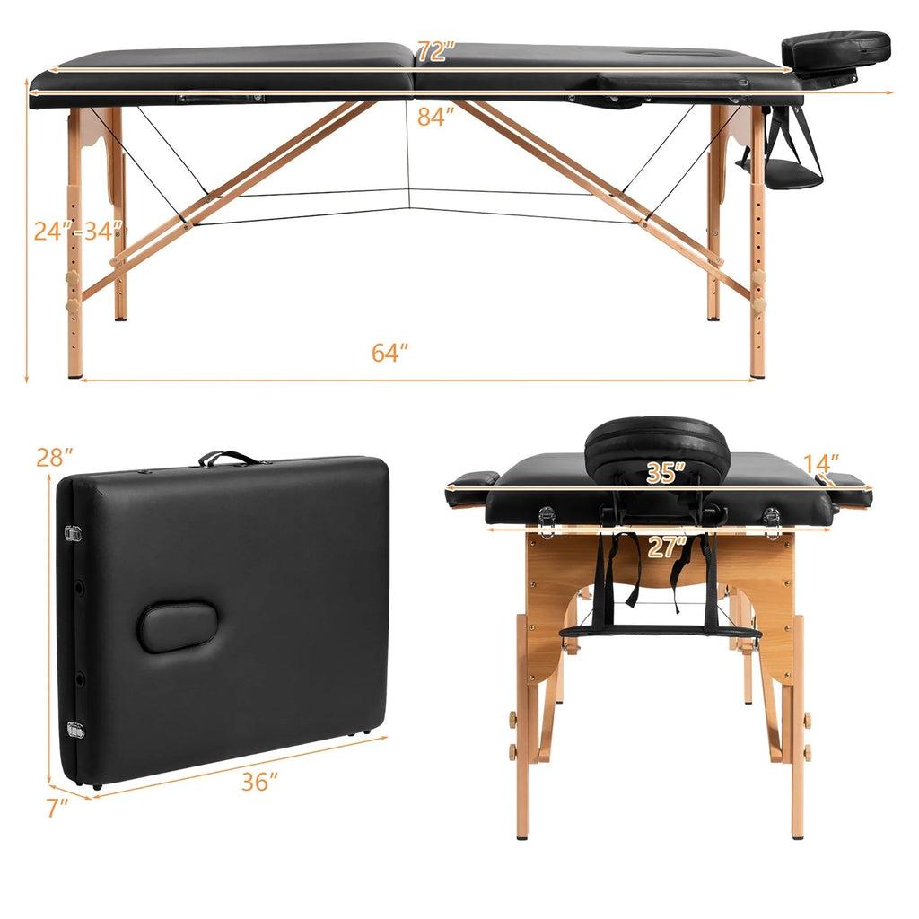 Table de Massage Portable 84L Réglable pour Soins du Visage, Tatouage, avec Housse de Transport