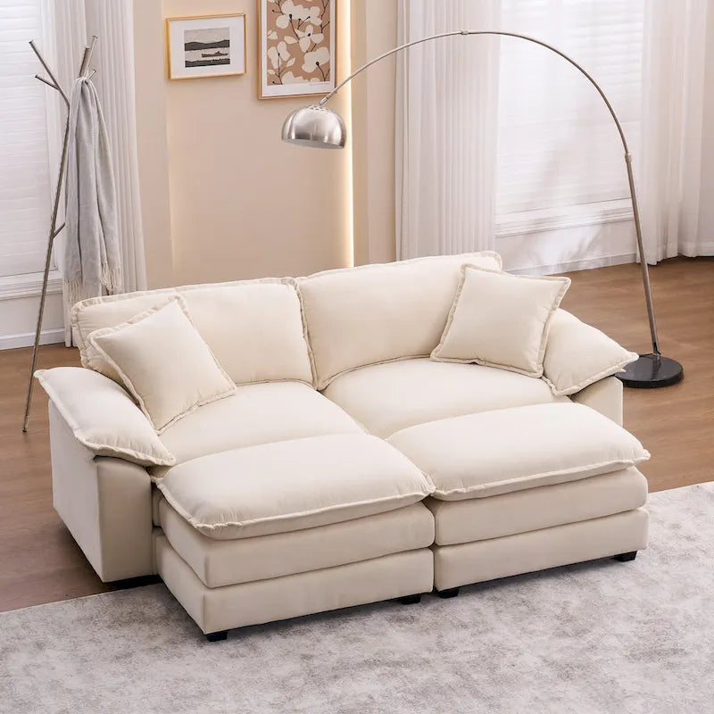 Canapé 2 places avec 2 coussins de siège, 2 oreillers et 2 poufs, canapé confortable - Canapé profond de salon, canapé modulable