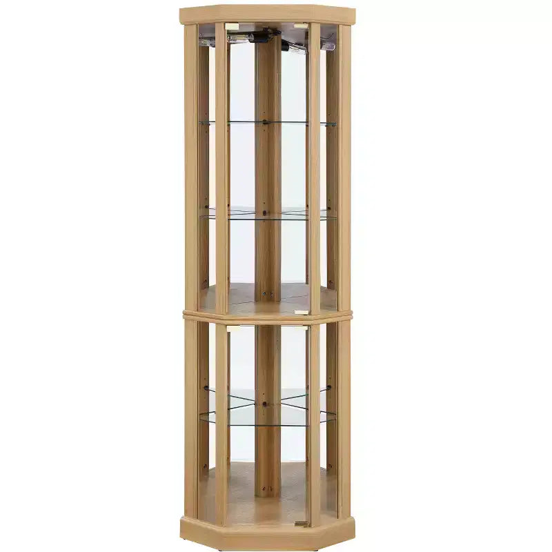 Vitrine d'angle avec portes et étagères en verre, Meuble de présentation d'angle pour salon
