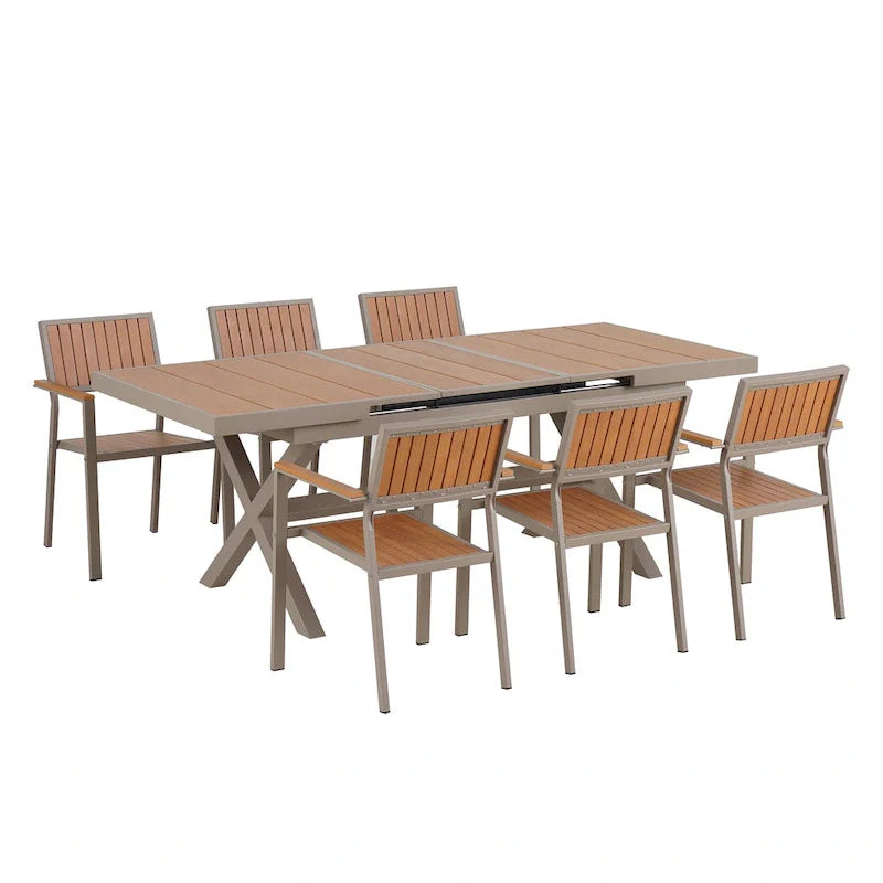 Ensemble de salle à manger d'extérieur extensible 7 pièces avec table extensible et 6 fauteuils