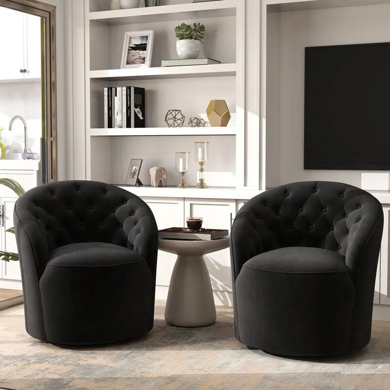 Fauteuil pivotant à 360 degrés en velours moderne SEYNAR avec dossier capitonné (lot de 2)