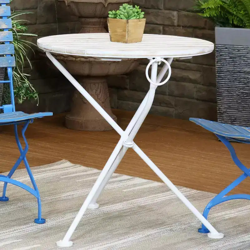 Table de bistrot ronde pliante Sunnydaze en bois de châtaignier style campagne française - 28 po - Blanc