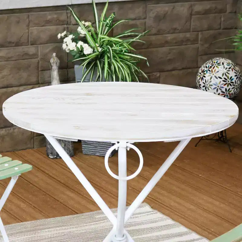 Table de bistrot ronde pliante Sunnydaze en bois de châtaignier style campagne française - 28 po - Blanc