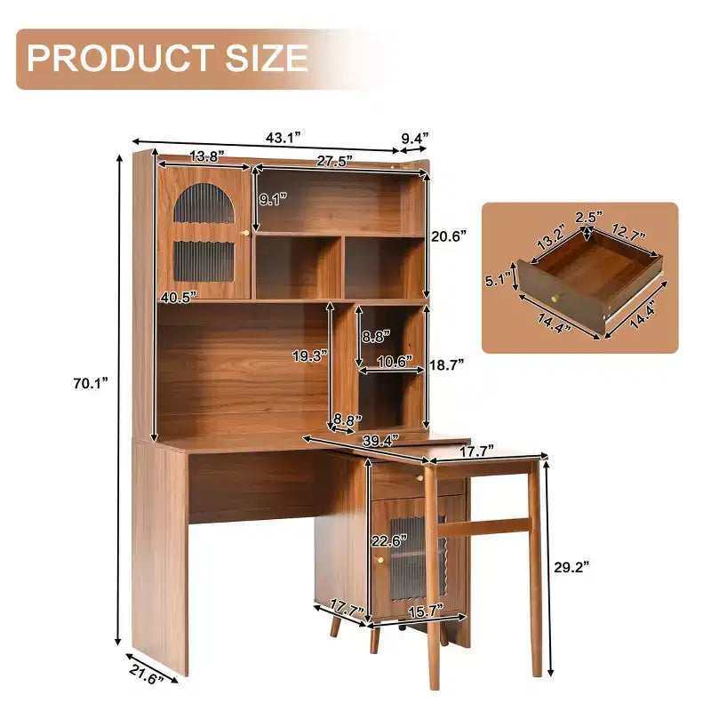 Bureau d'ordinateur en bois moderne Okak pour la maison avec plateau/chaise et étagère, bureau d'écriture de rangement pour adolescents et étudiants pour l'étude, le bureau