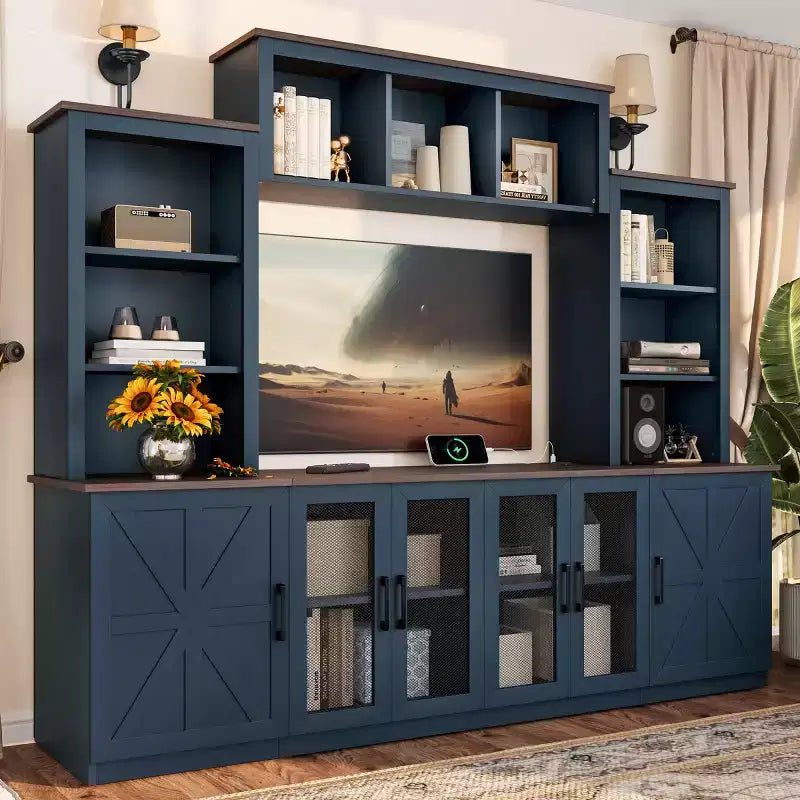 Meuble TV Moderne pour Téléviseur de 55 Pouces avec Station de Chargement, Console Multimédia avec Grands Placards de Rangement, Meuble TV pour Salon-Panipeachy
