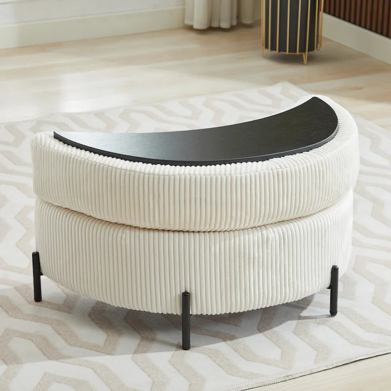 Fauteuil d'appoint pivotant rembourré 42,3 W avec 4 oreillers et pouf de rangement demi-lune