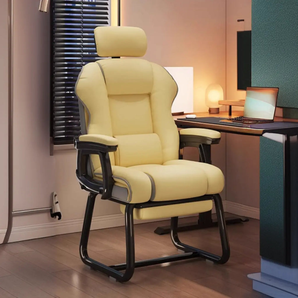 Fauteuil de direction ergonomique en cuir jaune à dossier haut