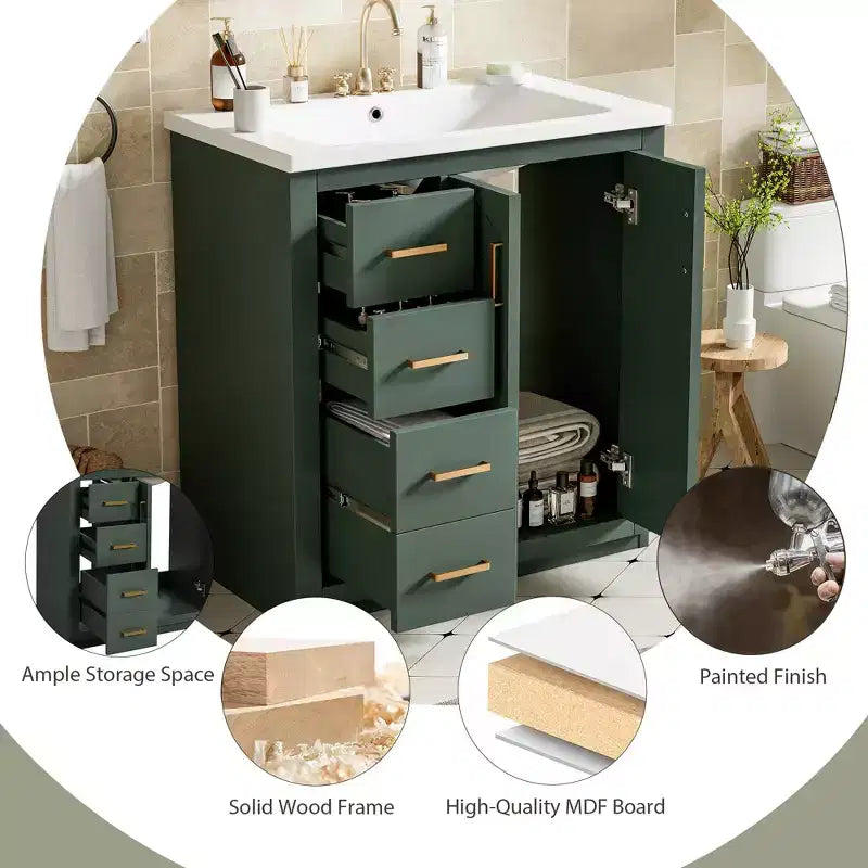 Meuble-lavabo simple de 30 po avec armoire et 3 tiroirs – Noir / Bleu / Vert / Indigo / Blanc