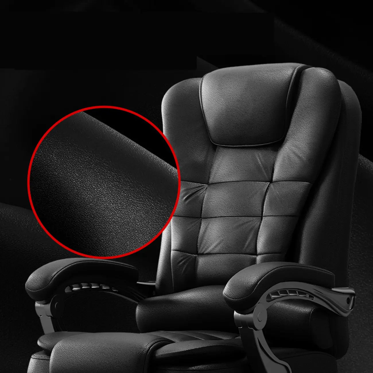 Chaise de bureau pivotante ergonomique en cuir noir avec repose-pieds