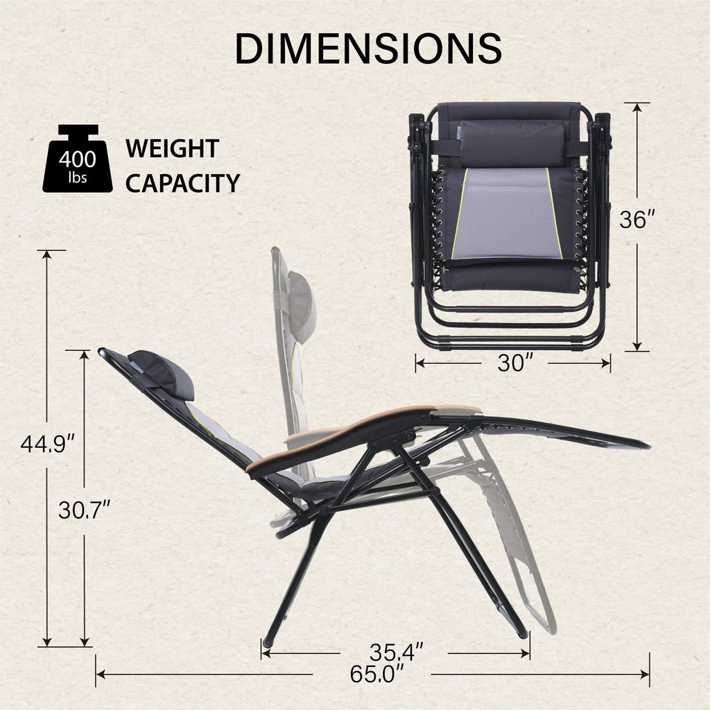 Fauteuil de relaxation zéro gravité XL surdimensionné rembourré avec accoudoirs plus larges et porte-gobelet réglable - N/A