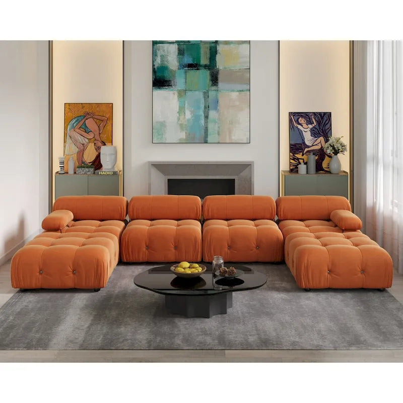 138 Canapé sectionnel modulable convertible, canapés et sofas minimalistes en velours en forme de U