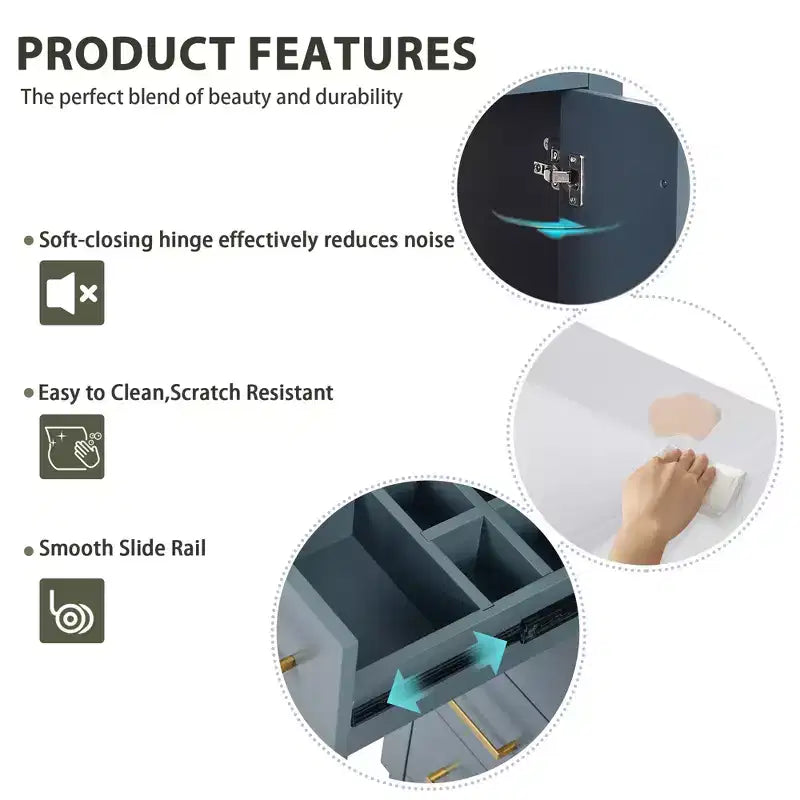 Meuble-lavabo simple de 30 po avec armoire et 3 tiroirs – Noir / Bleu / Vert / Indigo / Blanc
