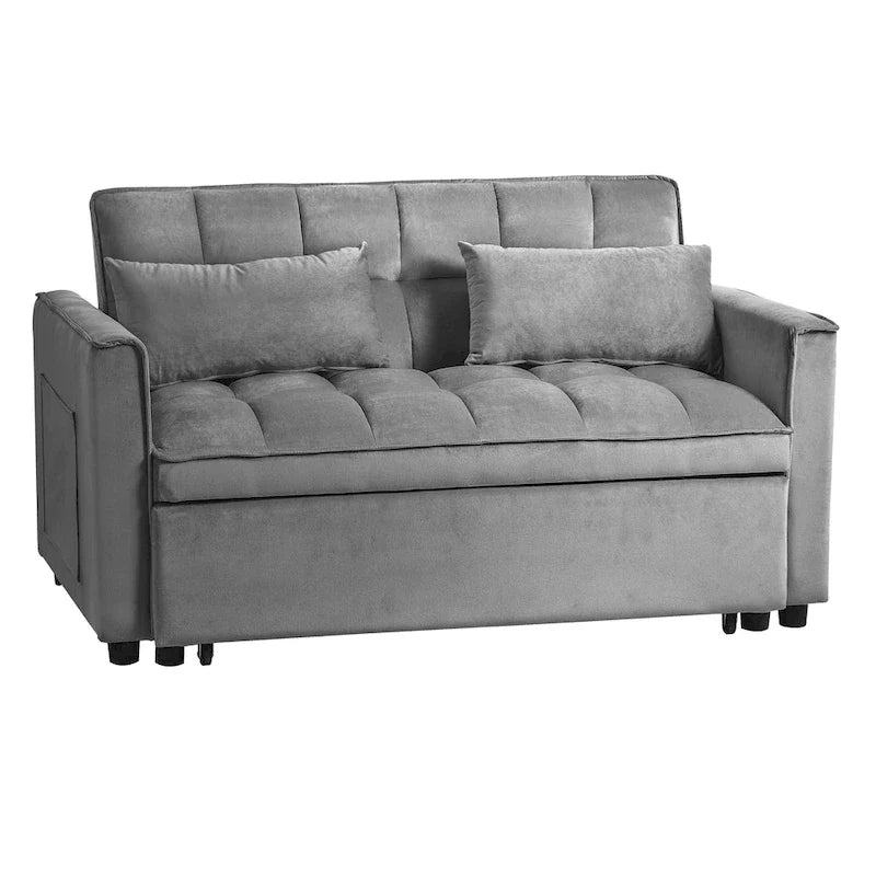 Causeuse futon moderne en velours avec dossier inclinable et poches, 2 places ??Gris foncé / Gris clair / Bleu / Noir