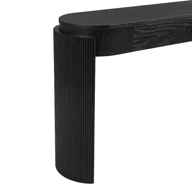 Console Merax moderne avec plateau ovale, pieds cannelés courbés et deux tiroirs dissimulés