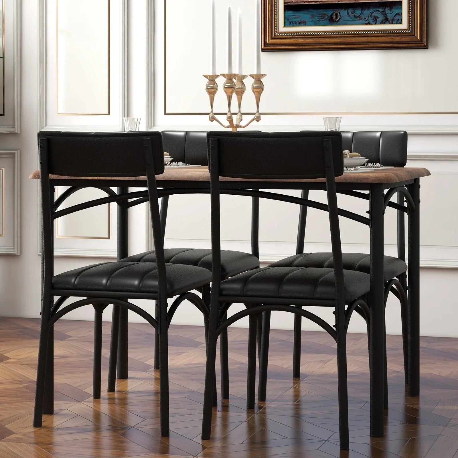 Ensemble table de salle à manger rectangulaire pour 4 avec chaises rembourrées