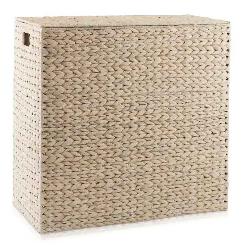 Panier à linge Casafield à 2 sections avec couvercle et sacs de doublure amovibles, trieur de linge tressé en jacinthe d'eau pour vêtements