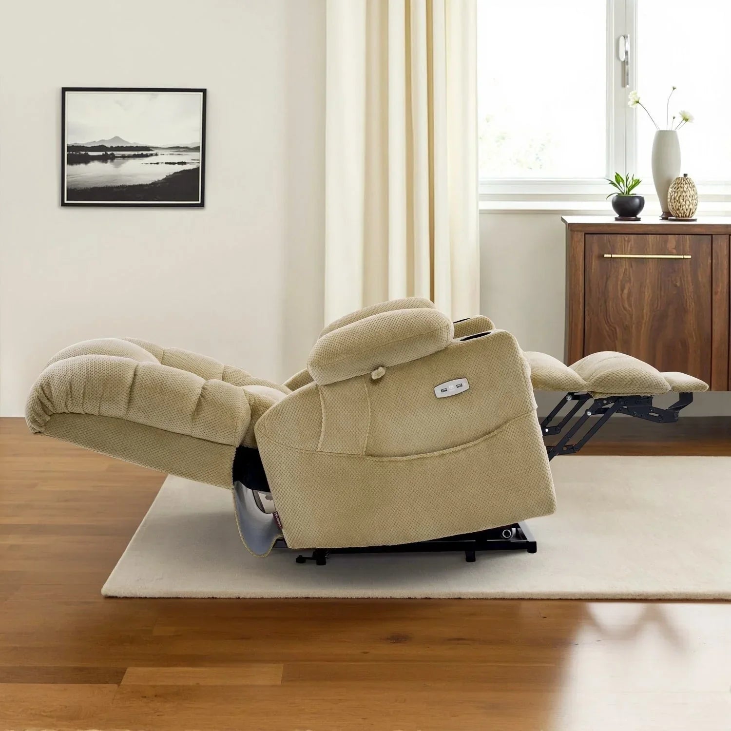 Fauteuil inclinable électrique double moteur grand et large MCombo avec massage et double chauffage pour personnes âgées de grande taille, tissu R7635