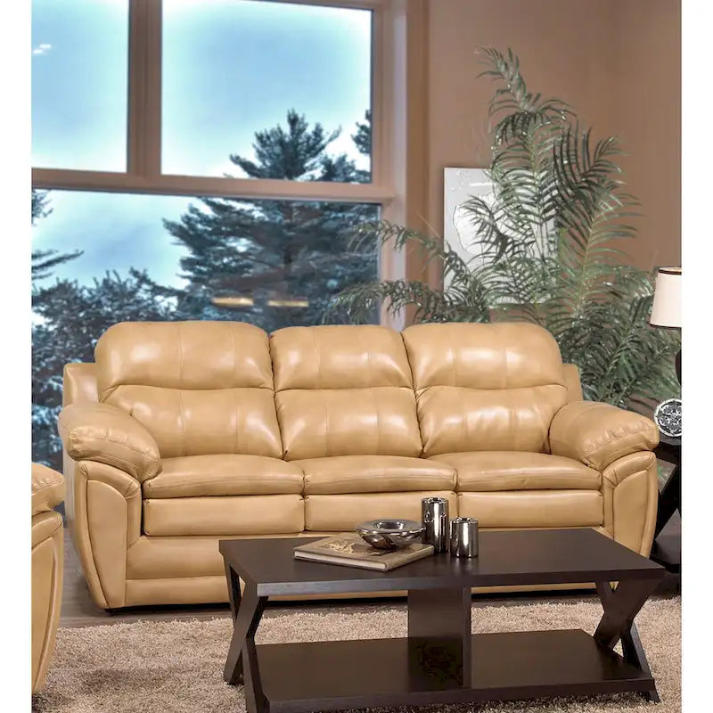 Ensemble canapé, causeuse et fauteuil en cuir gel marron clair Simon