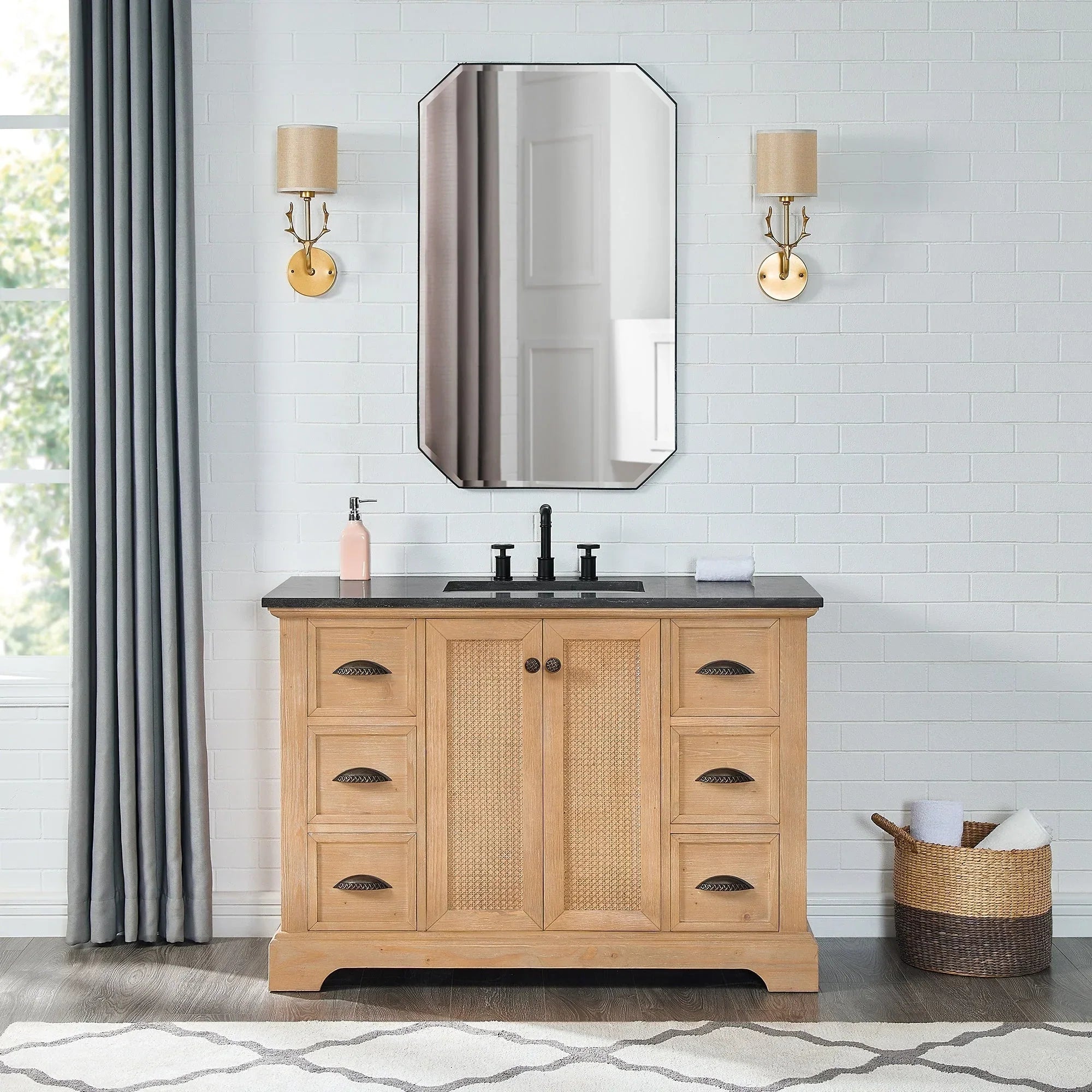 Meuble sous-vasque Hervas avec plateau en marbre naturel, sans miroir