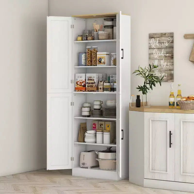 HOMCOM Garde-Manger de cuisine autoportant 170 cm, Armoire de rangement à 4 portes avec étagères réglables et portes