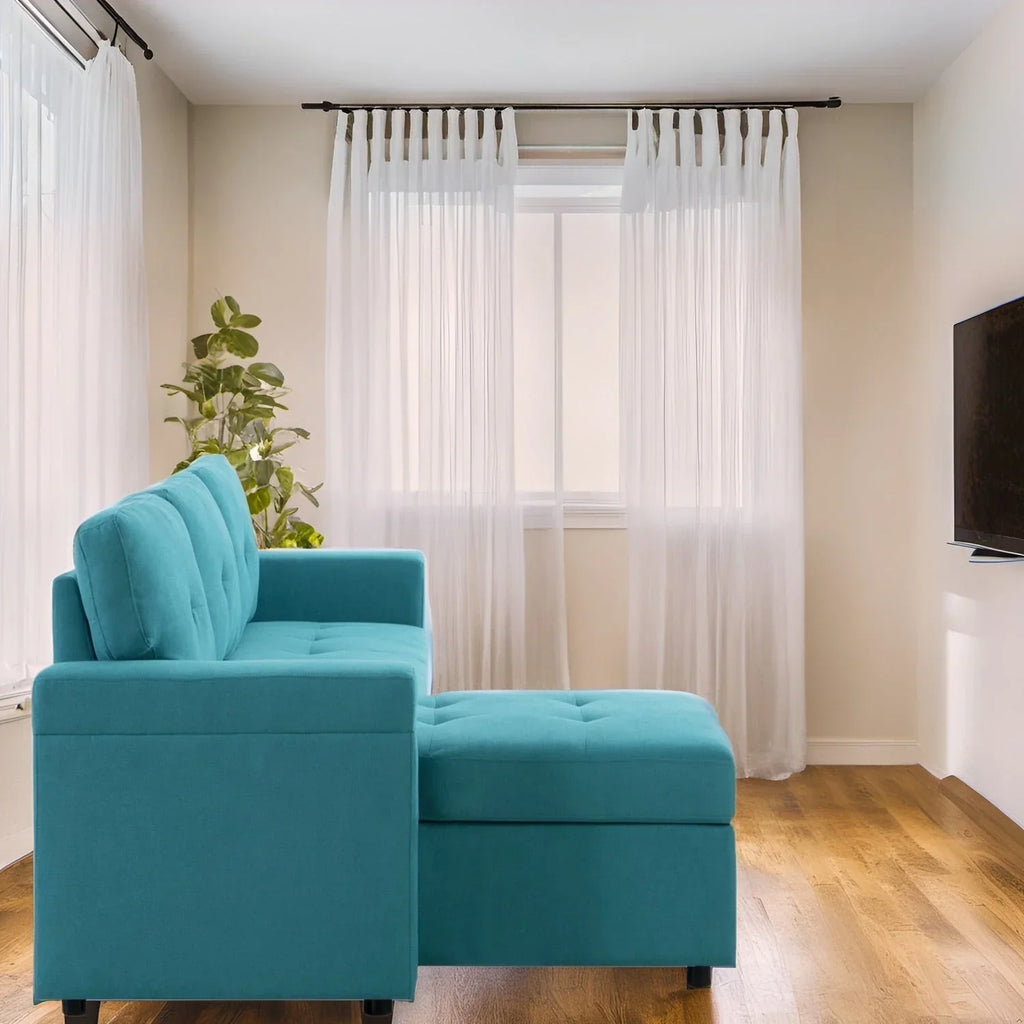 Canapé d'angle réversible convertible avec lit gigogne, méridienne de rangement et pieds durables