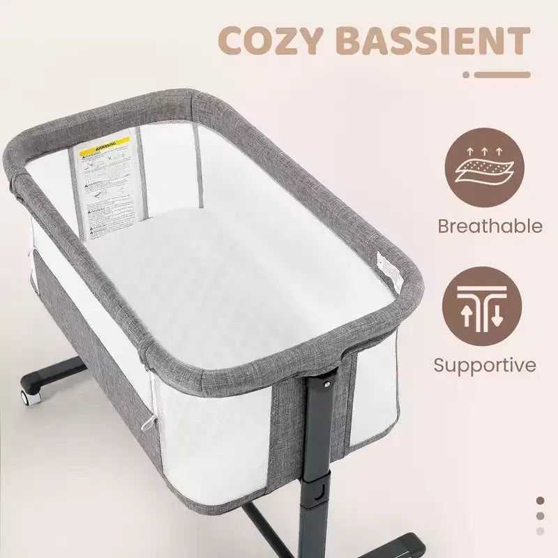 Berceau cododo à roulettes – Beige / Gris / Rose, pour 1 bébé